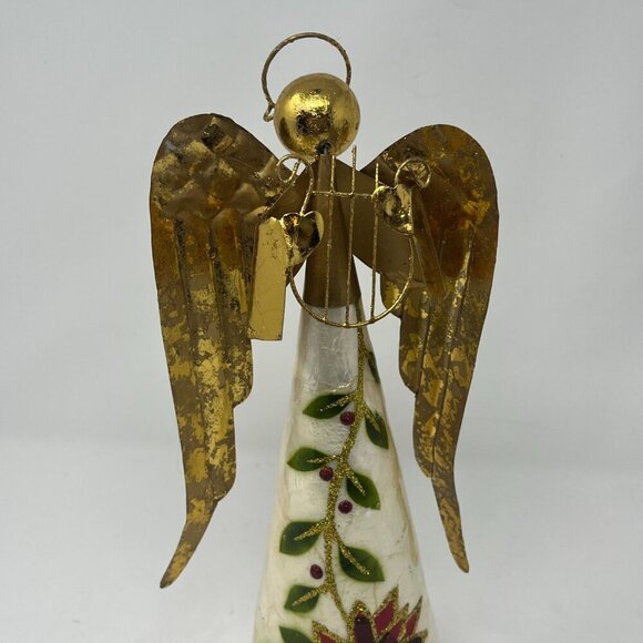 Pier 1 Capiz Poinsetta Angel christmas holiday tree topper - Picture 4 of 10